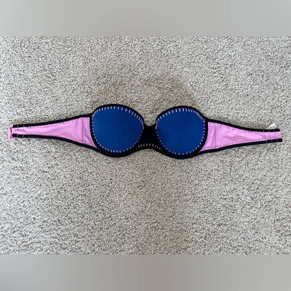 Victoria Secret Strapless Bikini Bathing Suit Top Blue Black & Pink - Size 32D